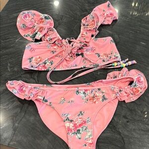LoveShackFancy Pink Floral Ruffle Bikini NEW